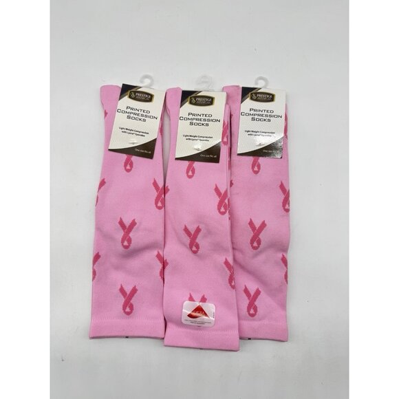 3 PAIRSPrestige Medical Printed Compression lightweight Lycra socks -Pink Ribbon - Picture 1 of 6